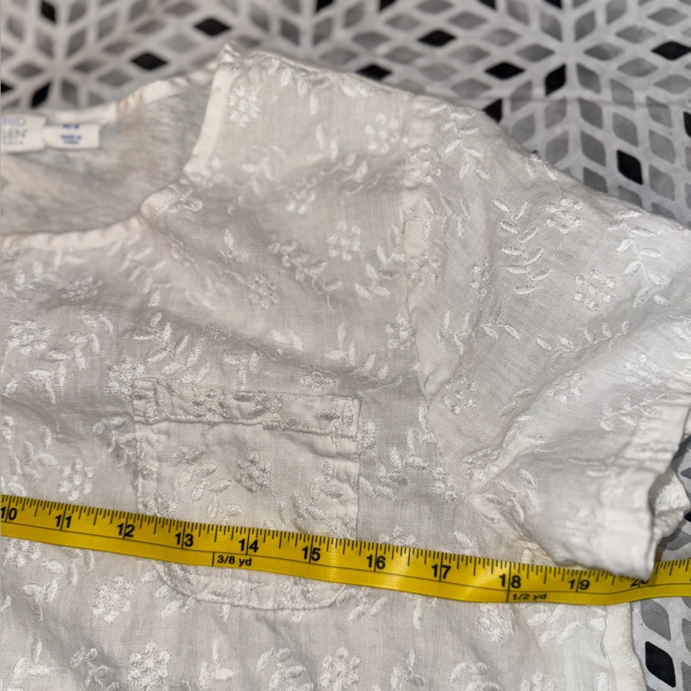 Sigrid Olsen White Linen Textured Short Sleeve Top, Sz M, embroidered front​ - Picture 7 of 9